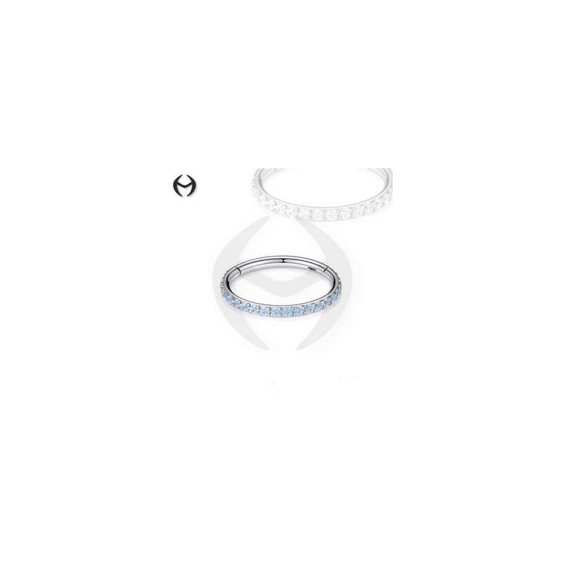 Steel Segment Ring Clicker - mit Kristallen in Aquamarine